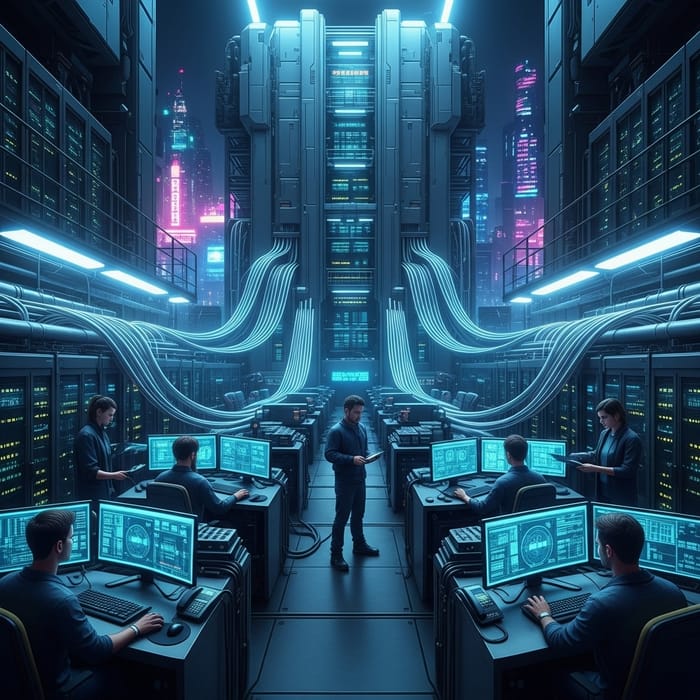 Futuristic Data Center in Cyberpunk Setting Futuristic Data Center in Cyberpunk Setting