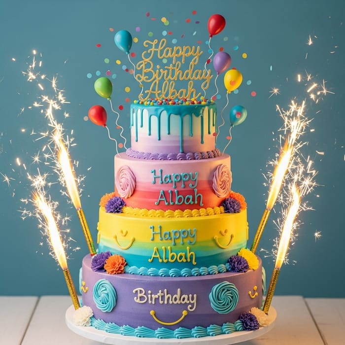 Vibrant Three-Tier Birthday Cake with Whimsical Decorations Vibrant Three-Tier Birthday Cake with Whimsical Decorations