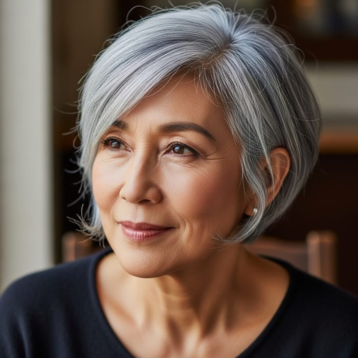 Distinctive Silver-Gray Pixie Haircut for Mature Woman Distinctive Silver-Gray Pixie Haircut for Mature Woman