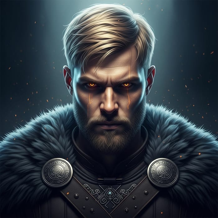 Mysterious Viking Warrior with Golden Hair: Photorealistic Image