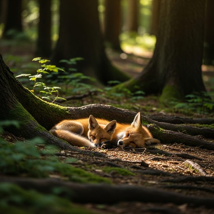 Red Foxes in a Forest: A Touching Scene