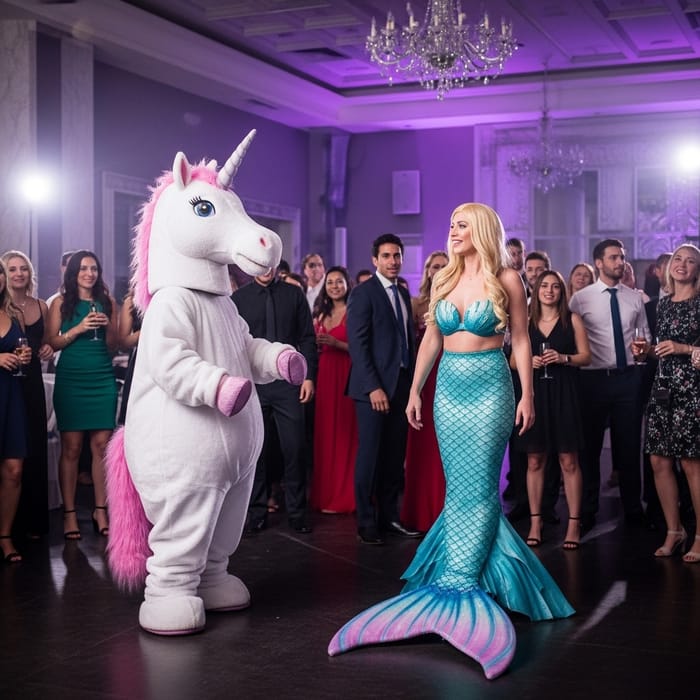 Sparkling Unicorn and Mermaid Host Festive Party with 100 Guests
