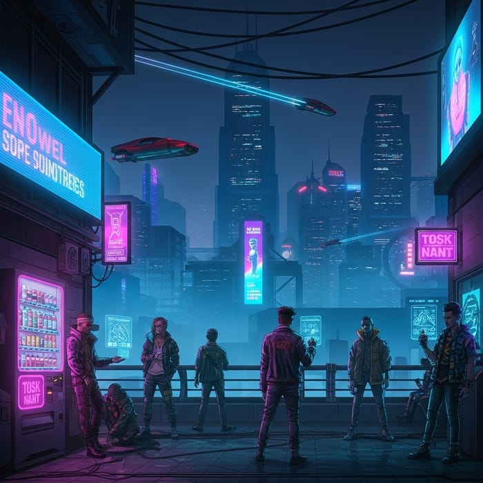 UFA169, Futuristic Cyberpunk Scene in Neon Cityscape