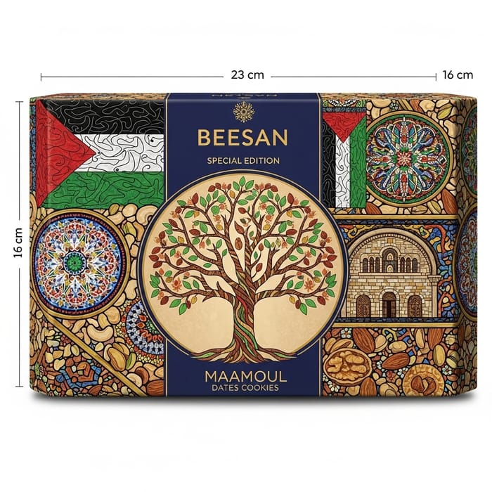 Vibrant Palestinian Maamoul Dates Cookies Packaging Inspired by Cultural Heritage