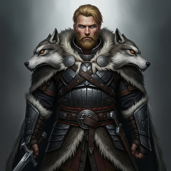 Bearded Male Viking Hunter in Wolf Hide Armor | Dungeons and Dragons Style