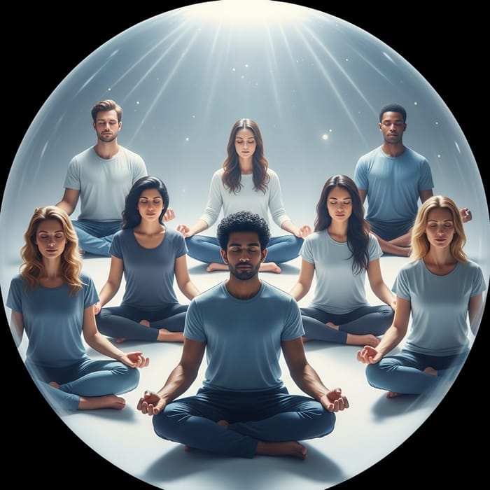 Serenity in Bright Sphere: Group of 8 in Meditation