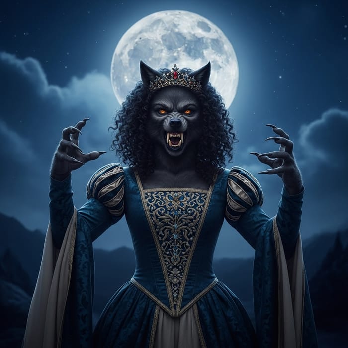 Princess Werewolf Under Night Sky | Majestic Transformation