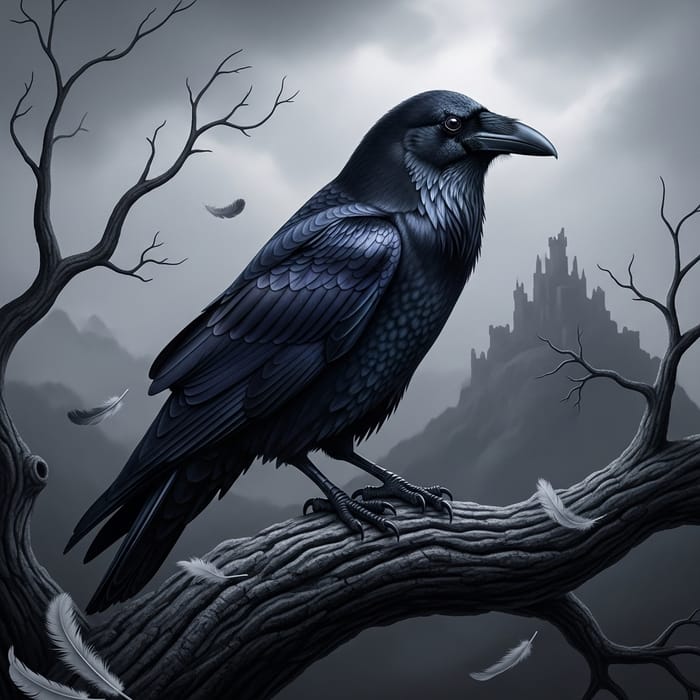 Mysterious Raven Perched in Nature's Embrace Mysterious Raven Perched in Nature's Embrace