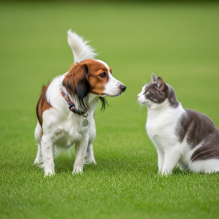 Kooikerhondje Playing with Cat