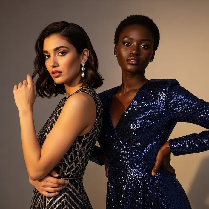 Stylish and Confident Models in Elegant NC Dresses - High-End Fashion Photography
