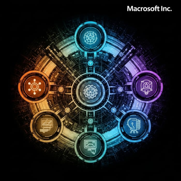 Macrosoft Inc's 6 Lines of Business Unity Graphic Macrosoft Inc's 6 Lines of Business Unity Graphic