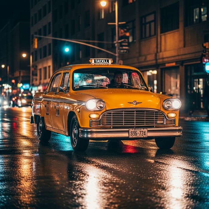 Night Taxi Scene - Captivating Urban View