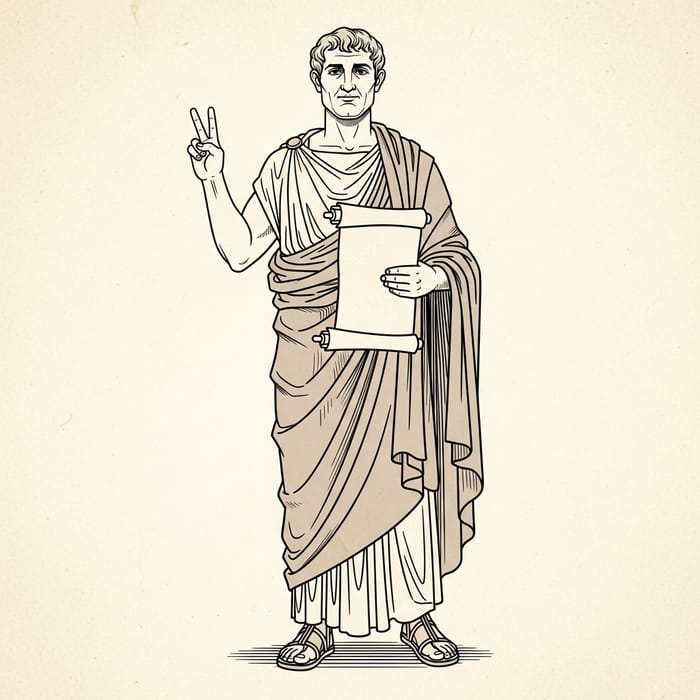 Aristotle Smiling Standing Pose Making Peace Sign Gesture Aristotle Smiling Standing Pose Making Peace Sign Gesture