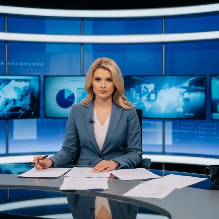 Beautiful Blonde Female News Anchor Presenting News Beautiful Blonde Female News Anchor Presenting News
