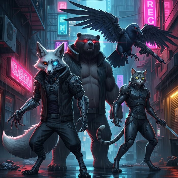 Cyberpunk Animal Gangster in Neon City | Futuristic Scene