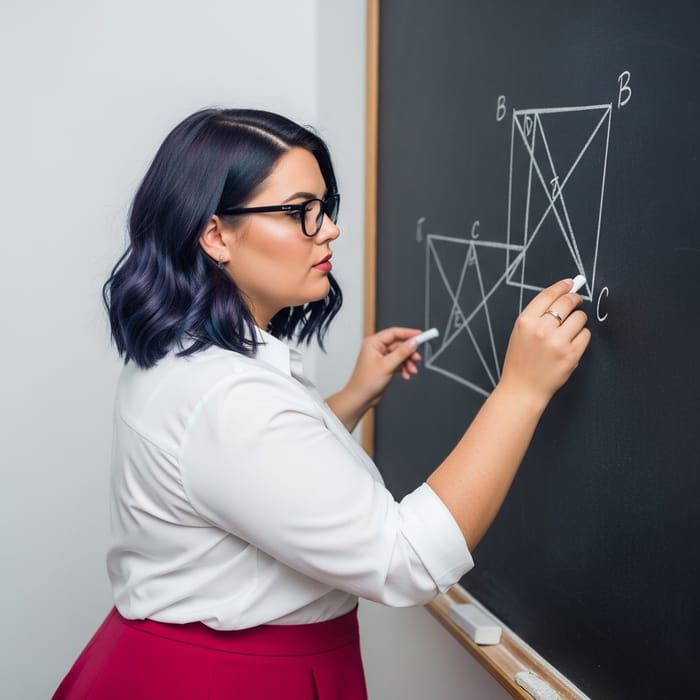Curvy Female Teacher Illustrating Geometric Concept