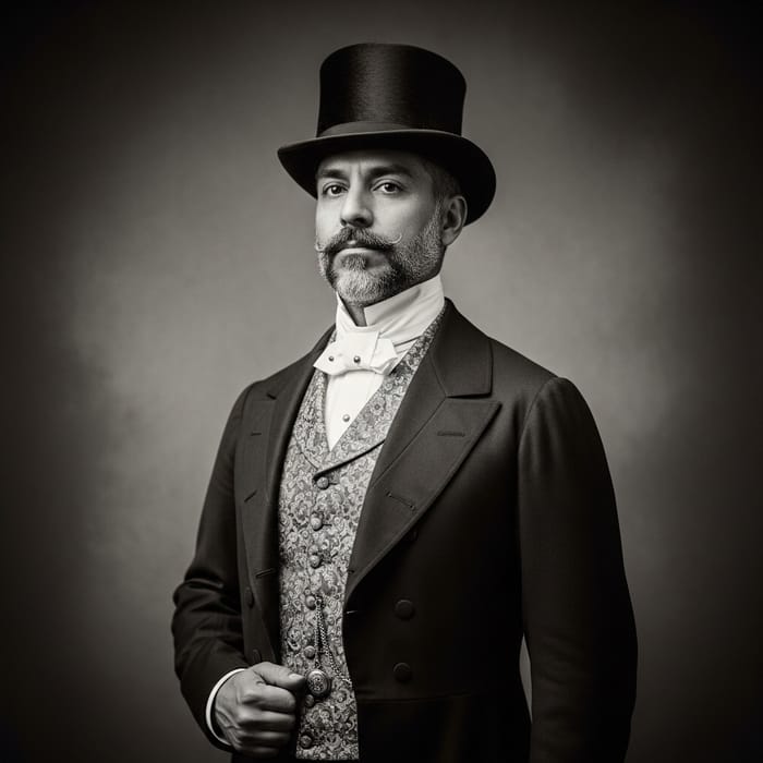 Black and White Victorian Portrait of Hispanic Man