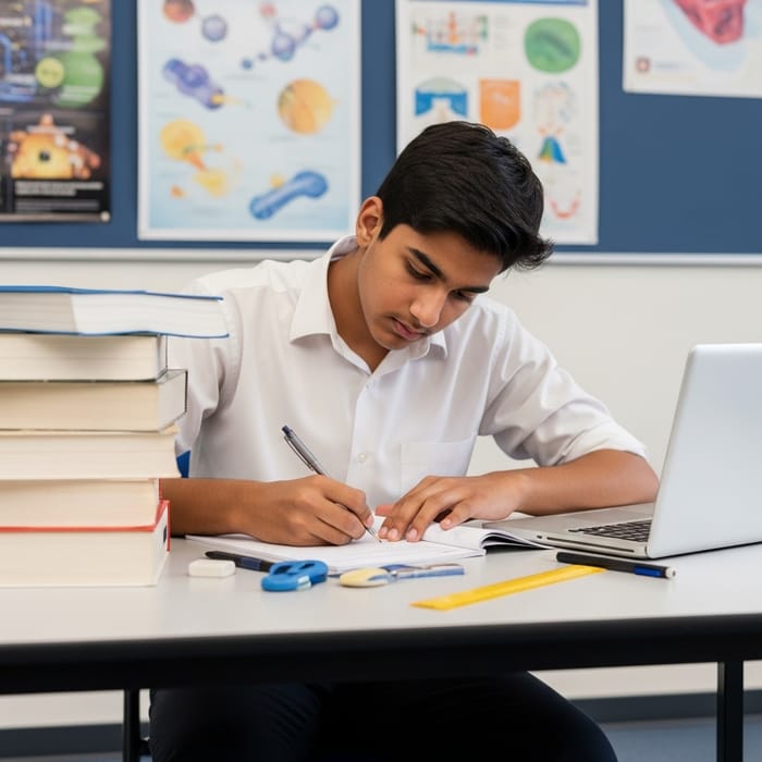 Diligent High School Student Studying Chemistry | South Asian Youth Diligent High School Student Studying Chemistry | South Asian Youth