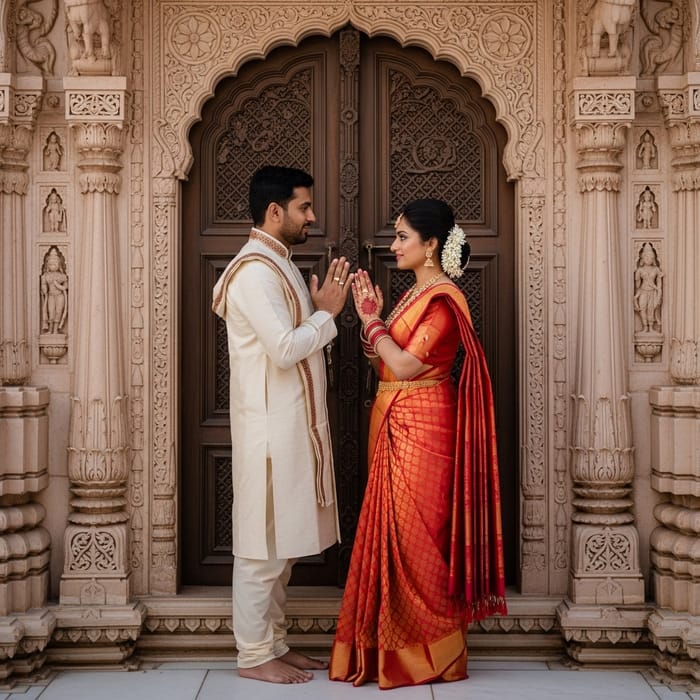 Traditional Indian Couple at Vrindavan Temple | Kurta & Saree Traditional Indian Couple at Vrindavan Temple | Kurta & Saree