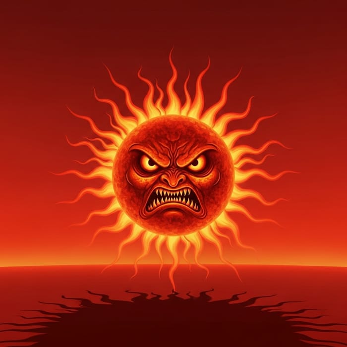 Menacing Angry Sun Illustration | Fierce Radiating Rays Menacing Angry Sun Illustration | Fierce Radiating Rays