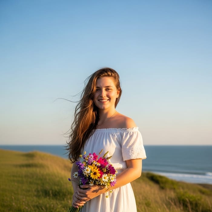 Beautiful Caucasian Woman in White Dress