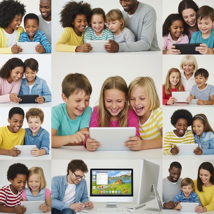 Diverse Kids Delight in Tech Play - Inclusive & Joyful Fun Diverse Kids Delight in Tech Play - Inclusive & Joyful Fun