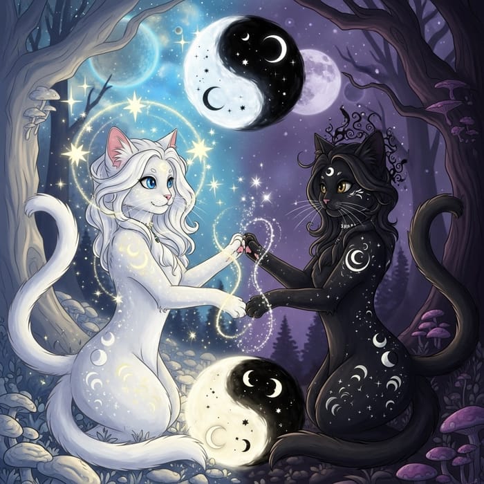 Yin Yang Harmony with Cat Witches: Light vs Dark Balance Yin Yang Harmony with Cat Witches: Light vs Dark Balance