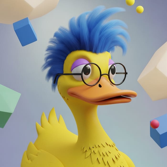 Duck with Blue Hair and Glasses - Pixar Style Duckling