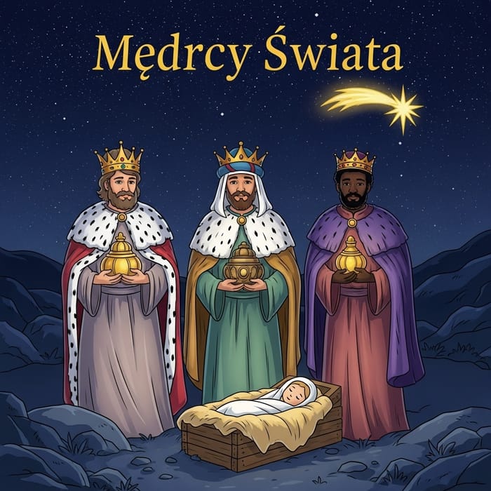Three Kings Bearing Gold, Myrrh, and Frankincense Nativity Scene