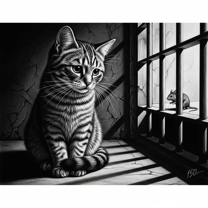 Melancholic Cat in a Grayscale Prison Cell Melancholic Cat in a Grayscale Prison Cell
