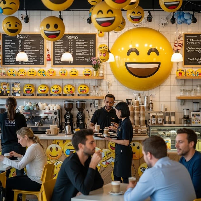 Emoji Cafe: Joyful Atmosphere & Smiling Emojis Emoji Cafe: Joyful Atmosphere & Smiling Emojis