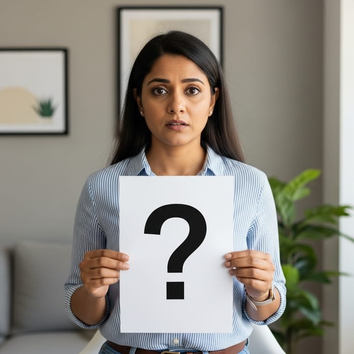 Curious South Asian Woman with Uncertainty - What's the Question? Curious South Asian Woman with Uncertainty - What's the Question?