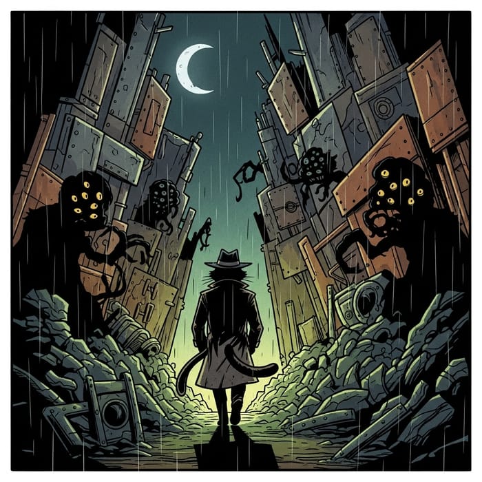 Creepy Cat Ventures in Lovecraftian Scrap Yard
