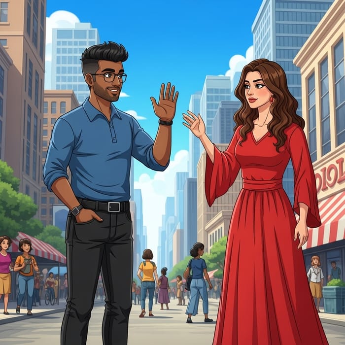 First Encounter: Greeting in a Bustling City First Encounter: Greeting in a Bustling City