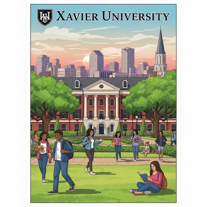 Xavier University of New Orleans Campus Poster - Vibrant Campus Life & Skyline Views
