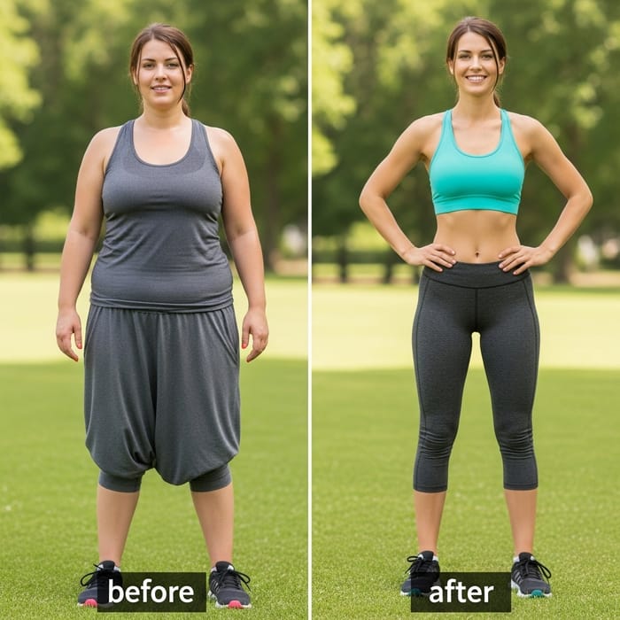 Caucasian Woman Weight Loss Transformation Before and After
