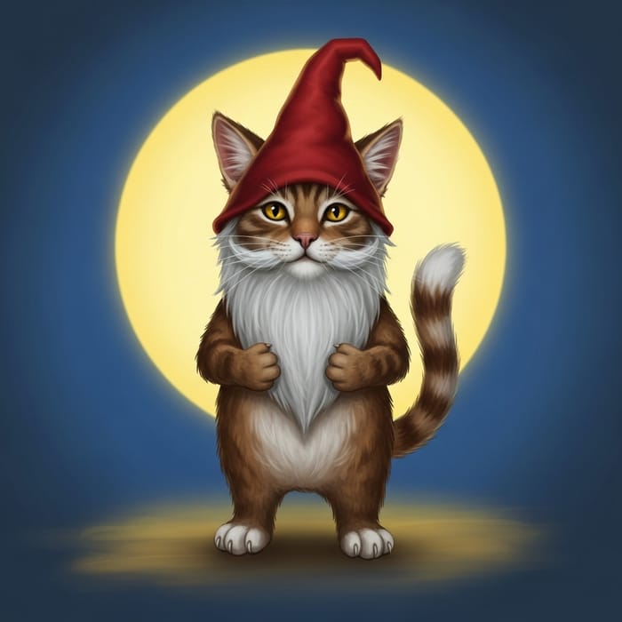 Fantasy Gnome Cat: Whimsical Storybook Illustration Fantasy Gnome Cat: Whimsical Storybook Illustration
