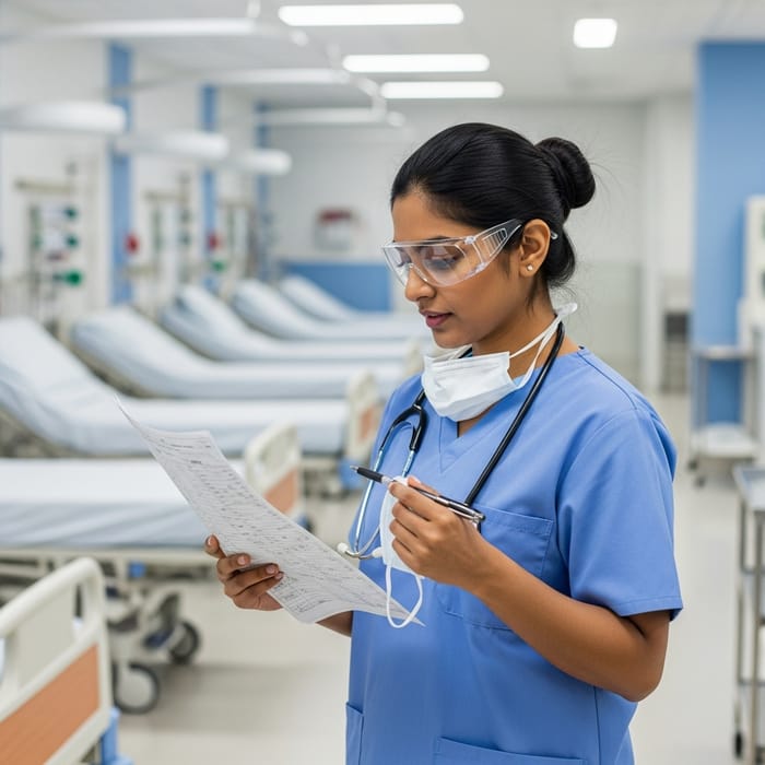 Female South Asian Nurse in Blue Scrubs - Professional Image of Nurse