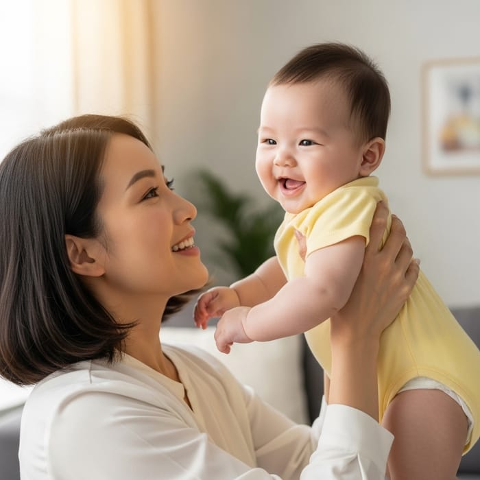 Asian Mother Holding Her Infant Baby