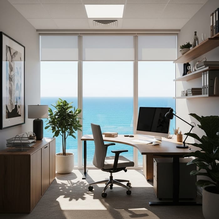 Ocean View Office with Minimalistic Interior Design Ocean View Office with Minimalistic Interior Design