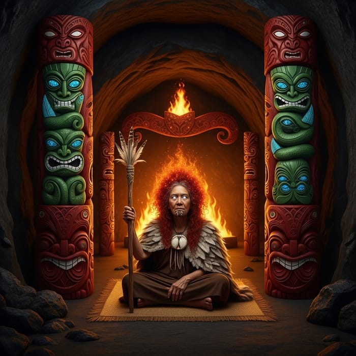 Mahuika: Fiery Guardian and Spiritual Crone in Feathered Cloak