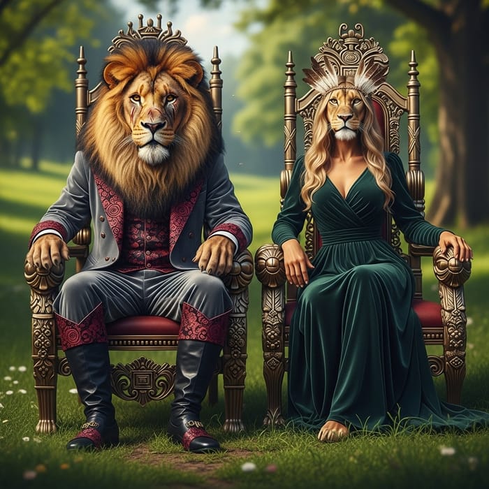 Regal Alpha Male Lion & Lioness Art | Nature Fantasy