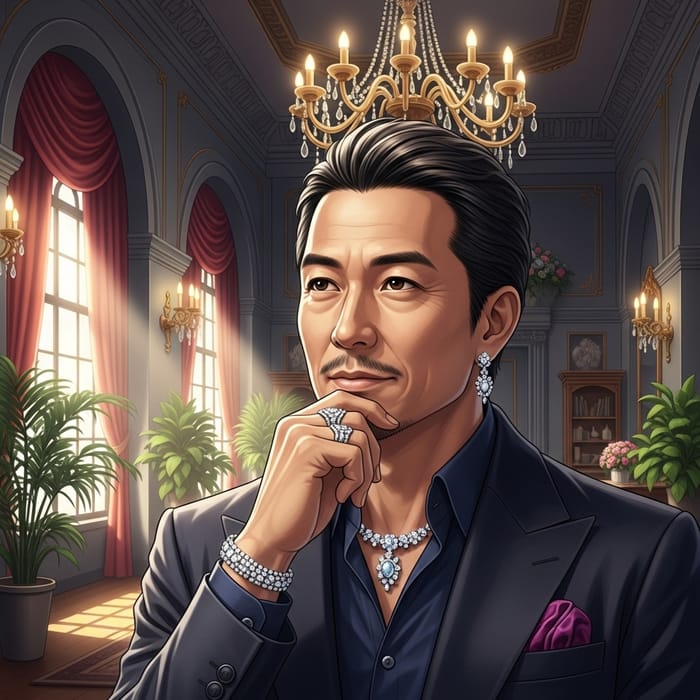 Luxury Asian Male Fashion - Opulent Setting with High-End Accessories Luxury Asian Male Fashion - Opulent Setting with High-End Accessories
