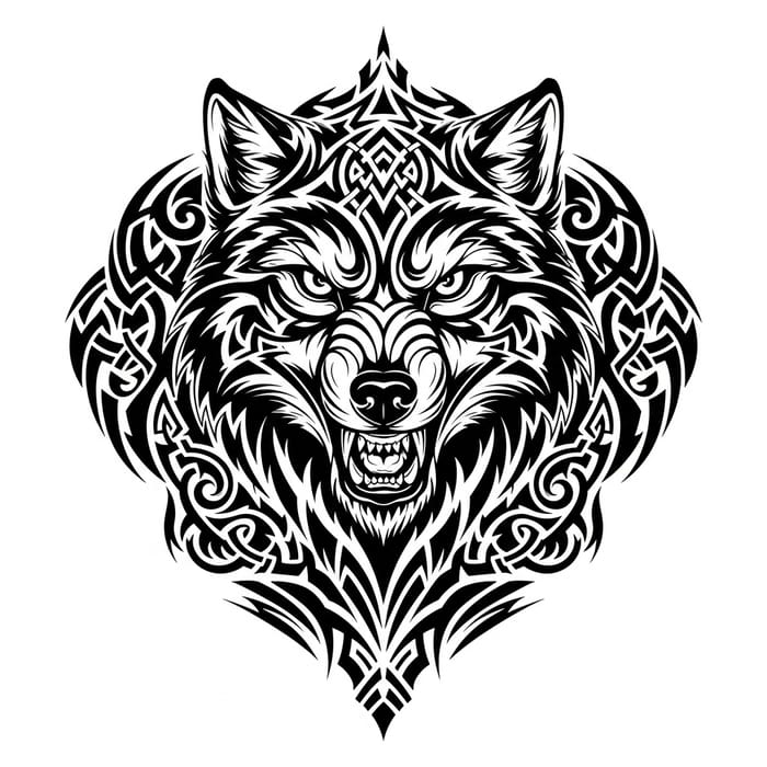 Tribal Wolf Chest Tattoo - Bold Monochromatic Design Tribal Wolf Chest Tattoo - Bold Monochromatic Design