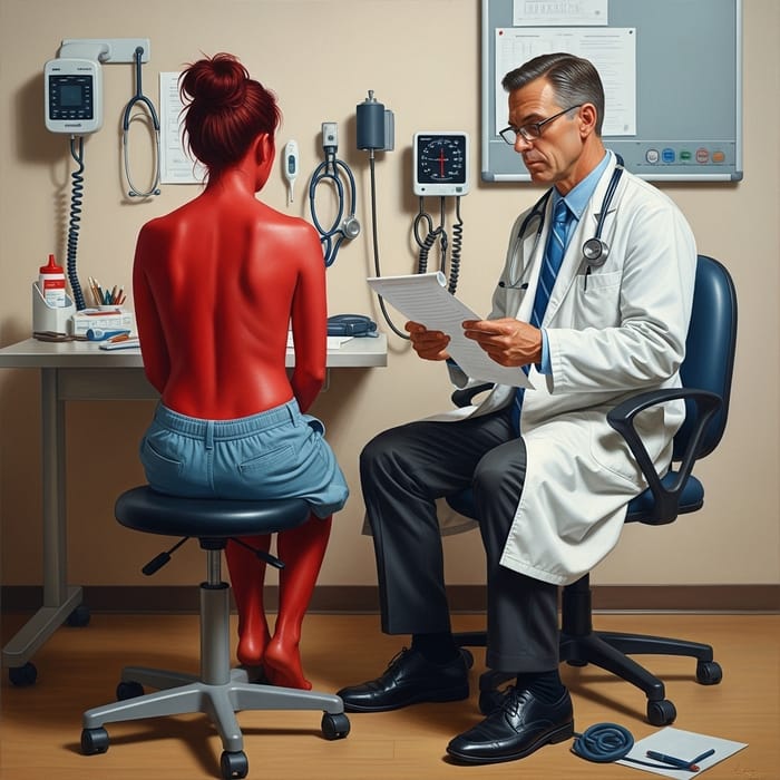 Hyperrealistic Oil Painting of Medical Exam Scene Hyperrealistic Oil Painting of Medical Exam Scene
