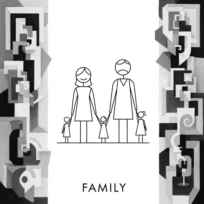 Fusion of Family Minimalism: Cubism-Infused Artwork