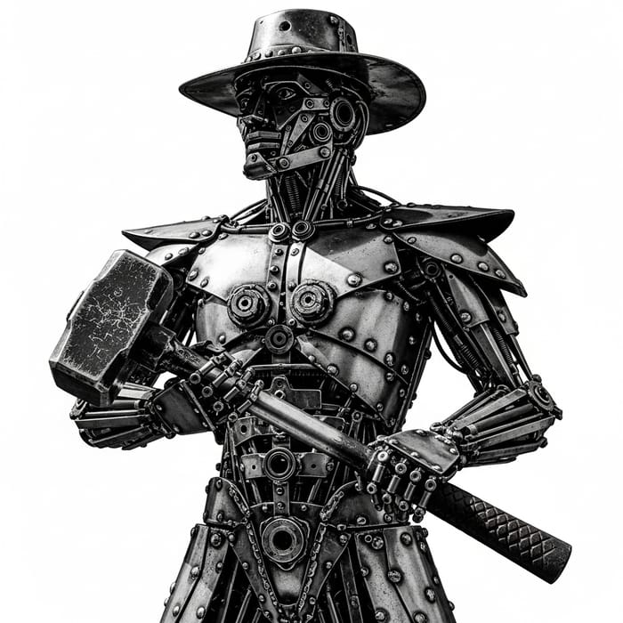 Metallic Figure with Hammer in Wide-Brimmed Hat Metallic Figure with Hammer in Wide-Brimmed Hat