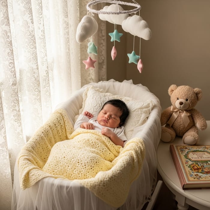 Peaceful Newborn Baby in Yellow Blanket | Sleeping South Asian Infant