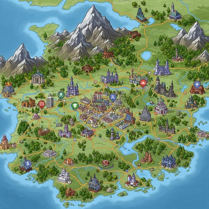 Vibrant Cities & Landscapes: Explore Fictional Country's Map Vibrant Cities & Landscapes: Explore Fictional Country's Map