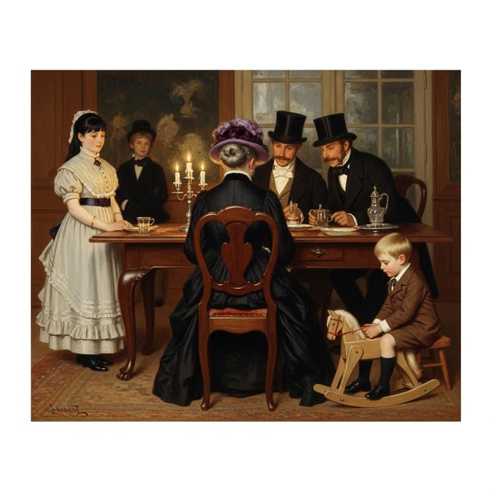 Victorian Tea Party with Aristocrats in Impressionistic Scene